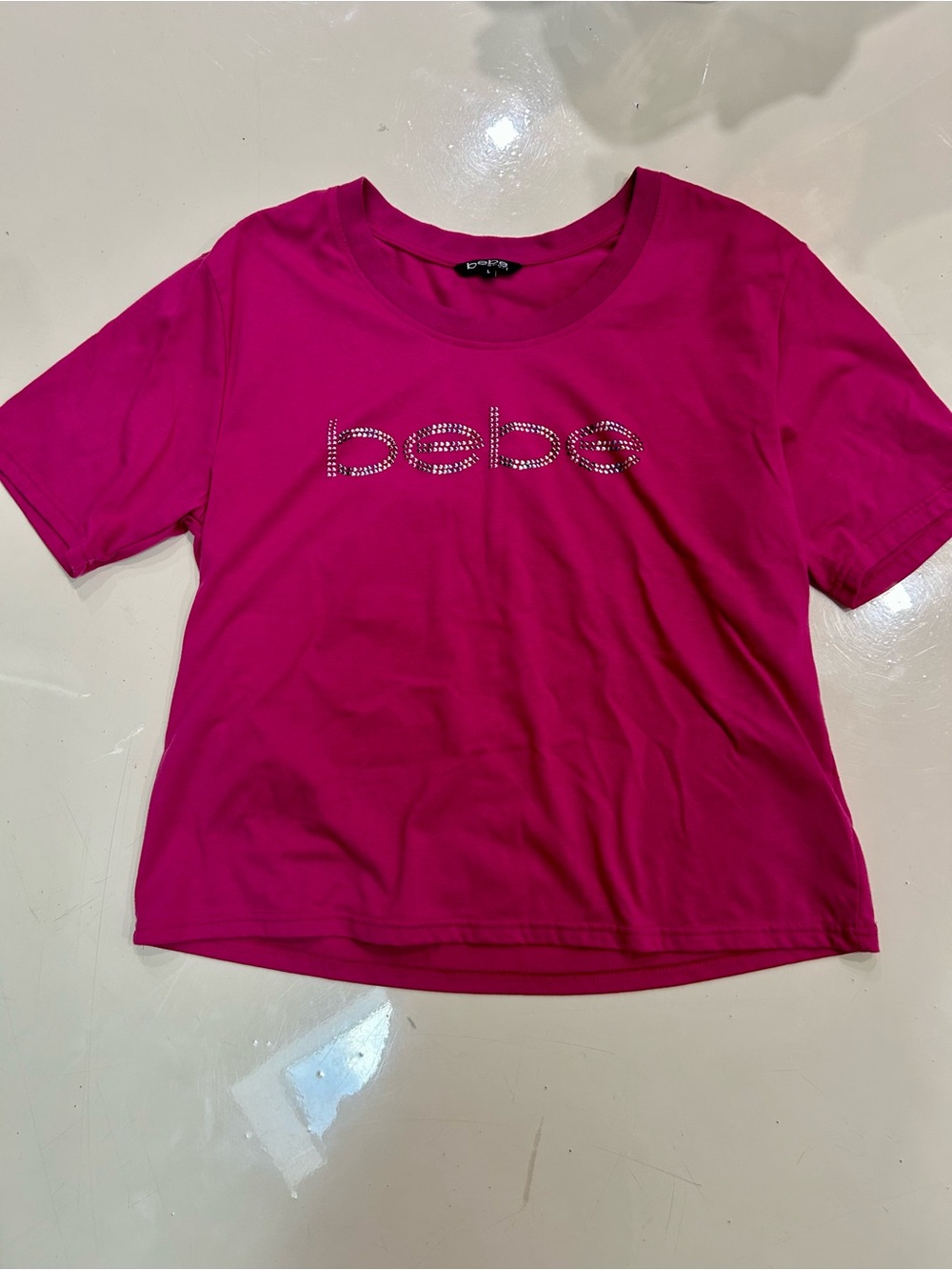 💜3/$12💜BEBE Hot Pink Rhinestone Logo Tee